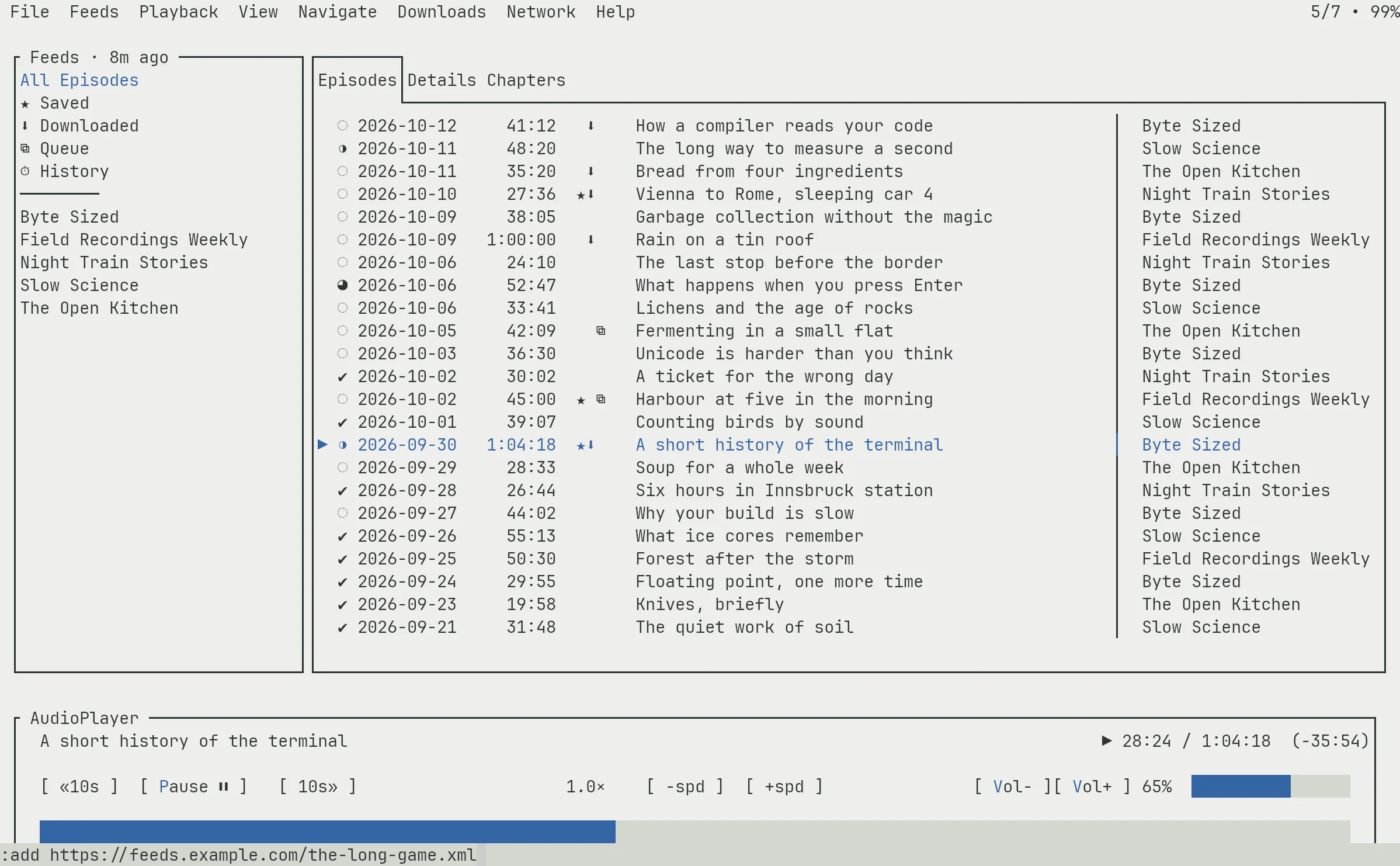 podliner adding a feed with the add command